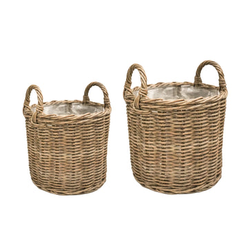 Polyrattan Set of Two Lined Planters Natural - citiplants.com