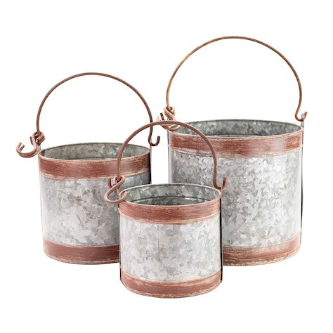 Galvanized Rustic Pails with Handle (Set of 3) - citiplants.com