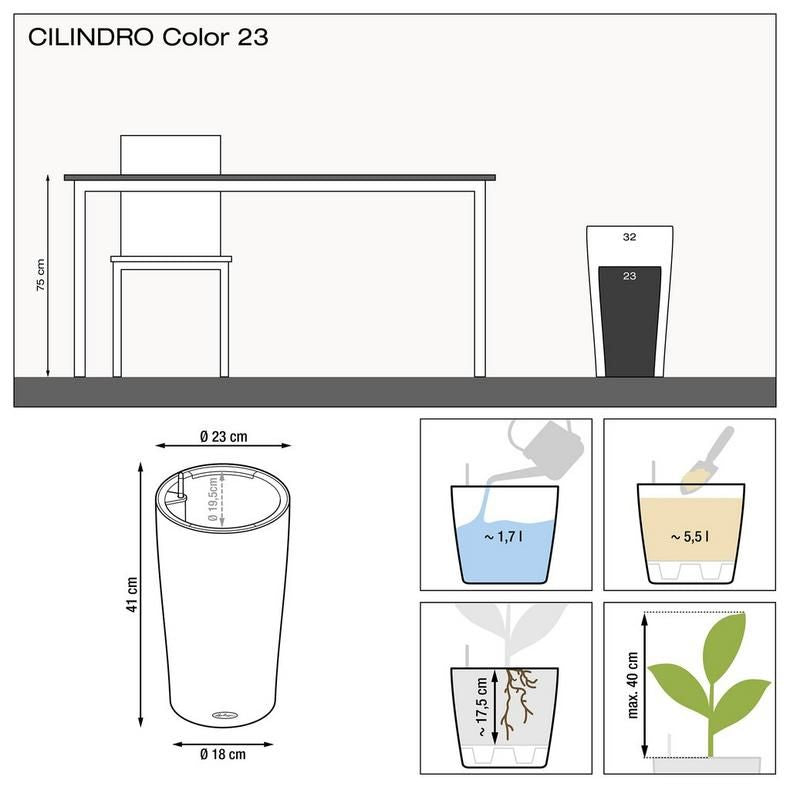 LECHUZA CILINDRO Cottage Poly Resin Floor Self-watering Planter with Substrate and Water Level Indicator - citiplants.com