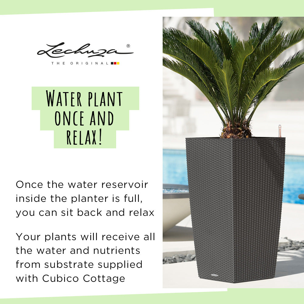 LECHUZA CUBICO Cottage Floor Self-watering Planter Plant Pot with Substrate and Water Level Indicator - citiplants.com