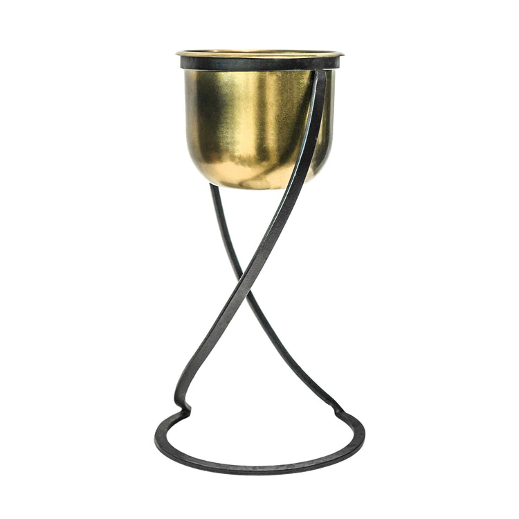 Indoor Kensington Brass Metal Round Planter on Stand - citiplants.com