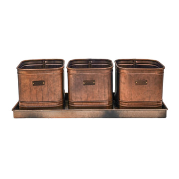 Outdoor Hampton Copper Set of 3 Herb Planters With Tray - citiplants.com