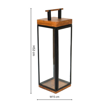 Grace Tall Lantern in Acacia Wood and Black - citiplants.com
