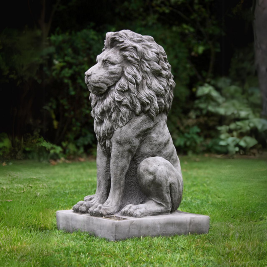 Very Large Sitting Stone Cast Proud Lion Statue - citiplants.com