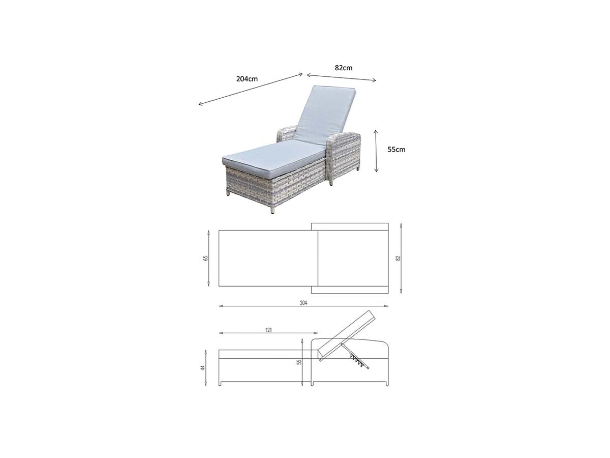 Silver Grey Wicker Sun Lounger with Pale Grey Cushions - citiplants.com