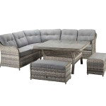 Large Silver Grey Wicker Corner Dining Set with Benches - citiplants.com