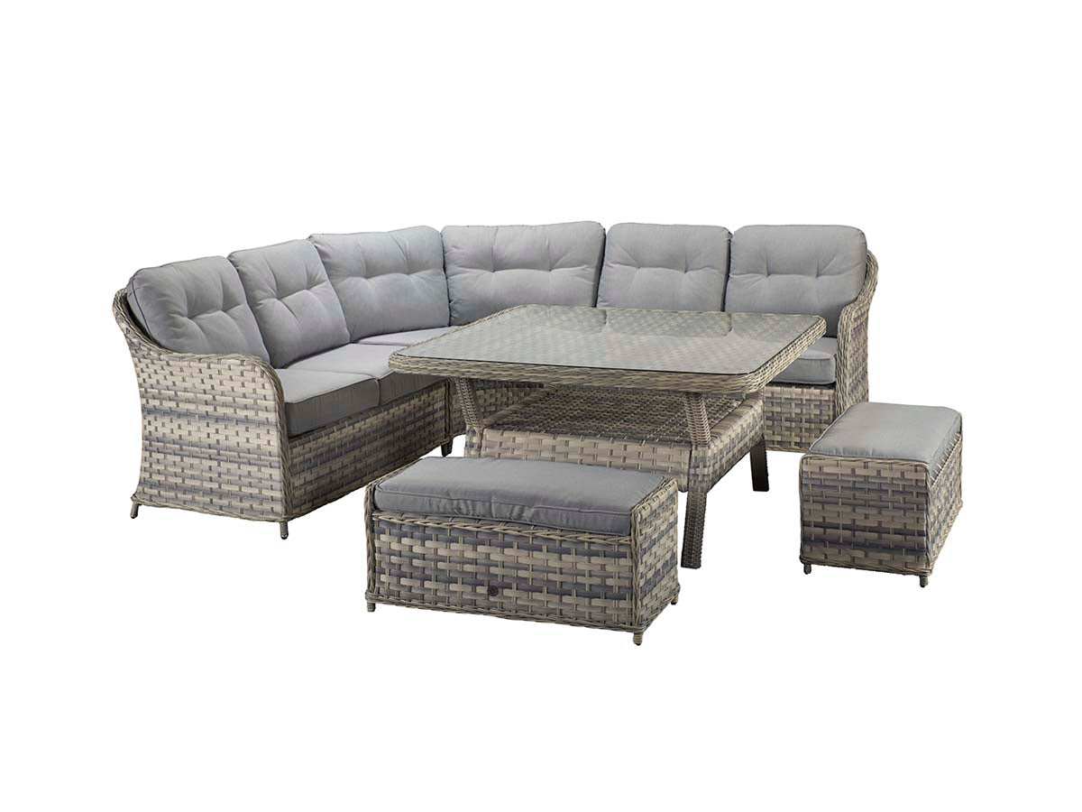 Large Silver Grey Wicker Corner Dining Set with Benches - citiplants.com