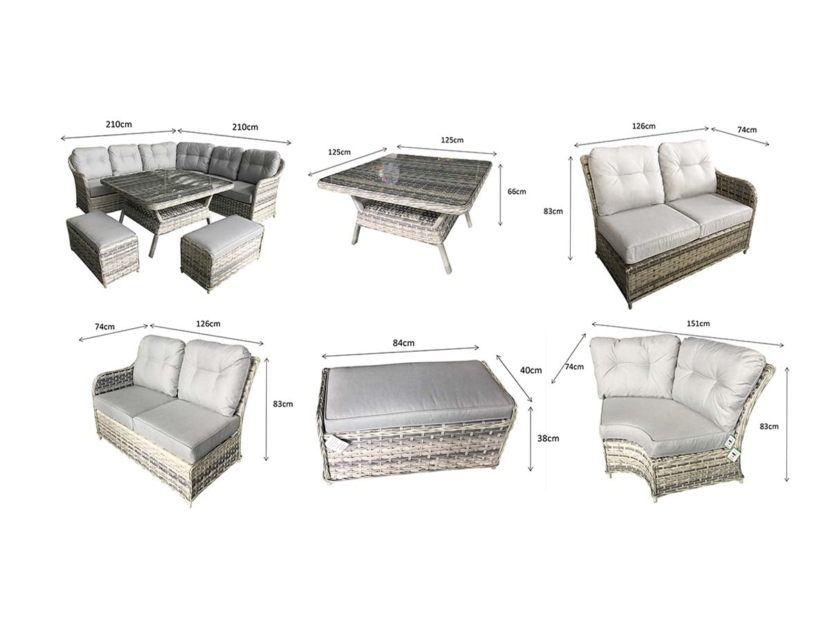 Large Silver Grey Wicker Corner Dining Set with Benches - citiplants.com