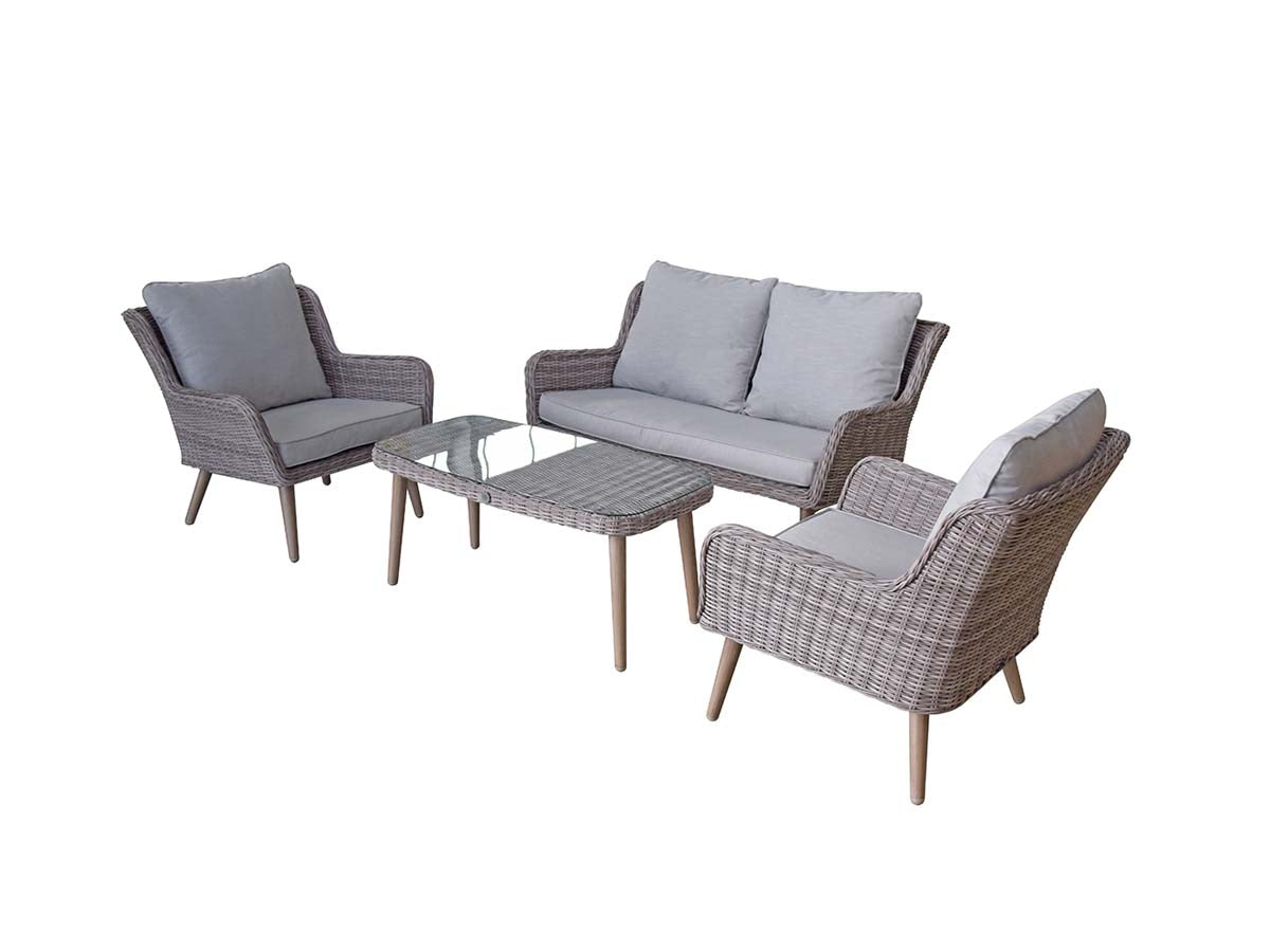 Fine Grey Wicker Four-Seater Sofa Set with Retro Legs - citiplants.com