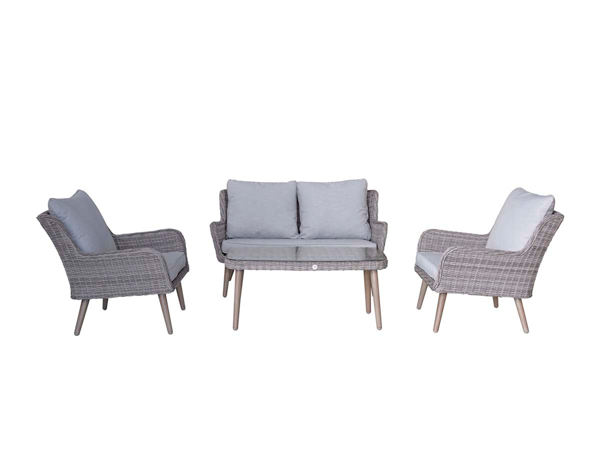 Fine Grey Wicker Four-Seater Sofa Set with Retro Legs - citiplants.com