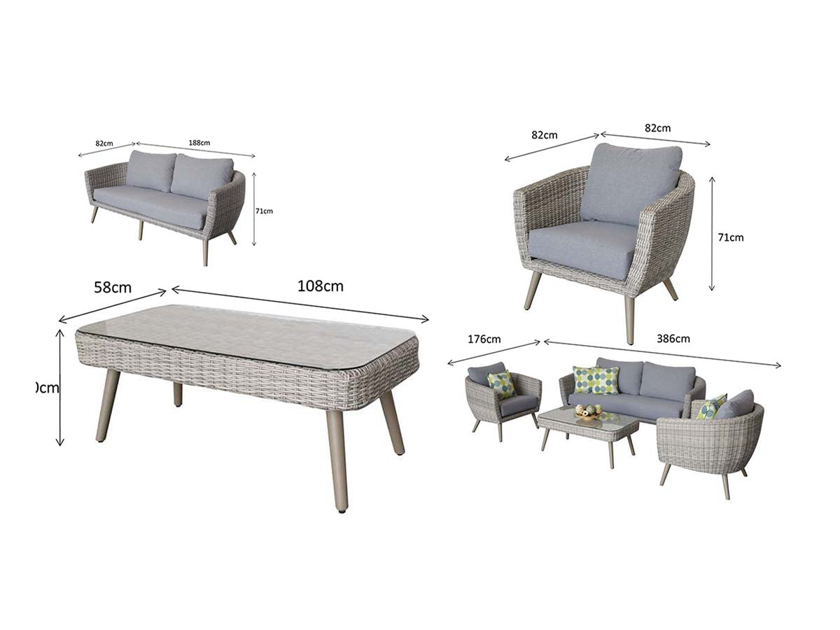Five-Seater Sofa Set in Fine Grey Wicker - citiplants.com