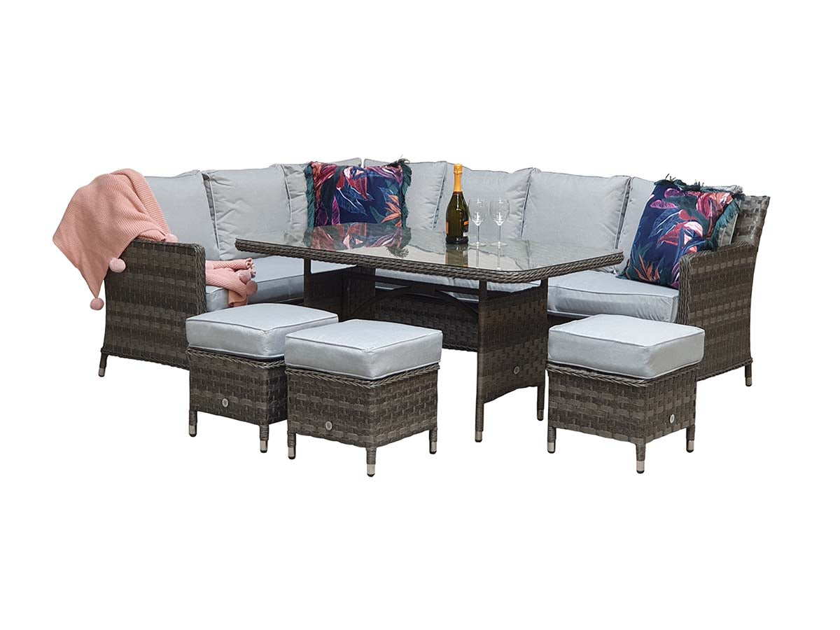 Seven-Seater Corner Dining Set in Multi Grey Weave with Pale Grey Cushions - citiplants.com