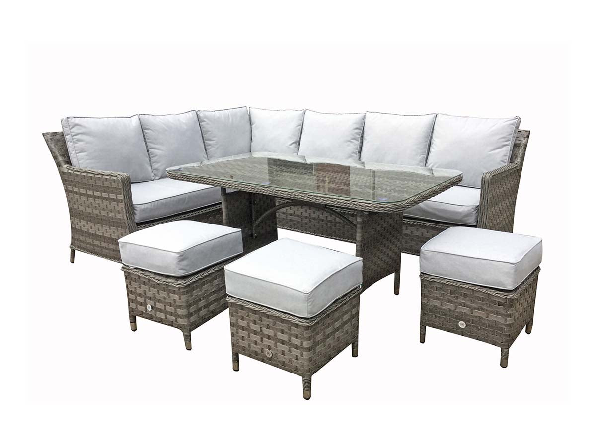 Seven-Seater Corner Dining Set in Multi Grey Weave with Pale Grey Cushions - citiplants.com