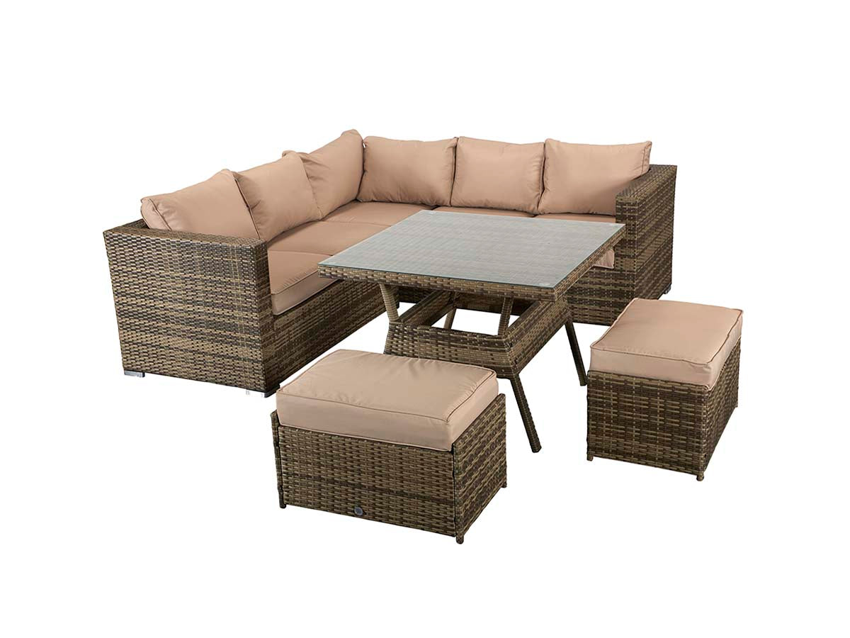 Compact Corner Dining Set with Benches in Mixed Brown - citiplants.com
