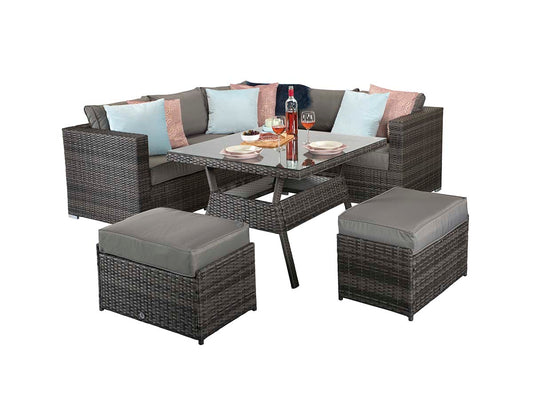 Compact Corner Dining Set with Benches in Mixed Grey - citiplants.com