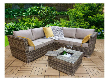 Georgia Corner Sofa with Ice Bucket in Coffee Table - 8mm Flat Brown/Nature Weave - citiplants.com