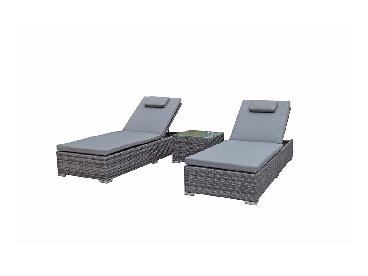 Jessica Pair of Loungers with Drinks Table in 8mm Flat Grey Weave - citiplants.com