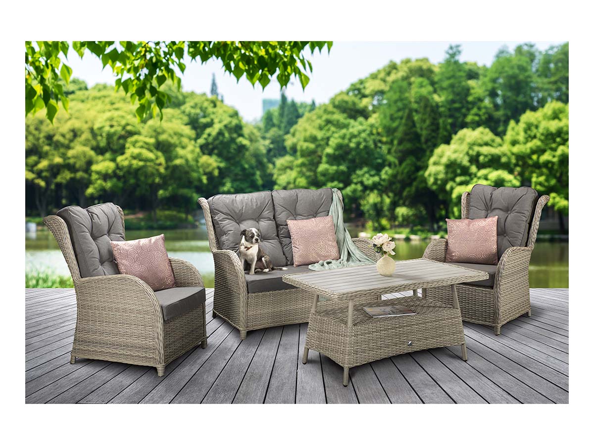 Four-Seat Wicker Sofa Set with Supper Table in Creamy Grey - citiplants.com