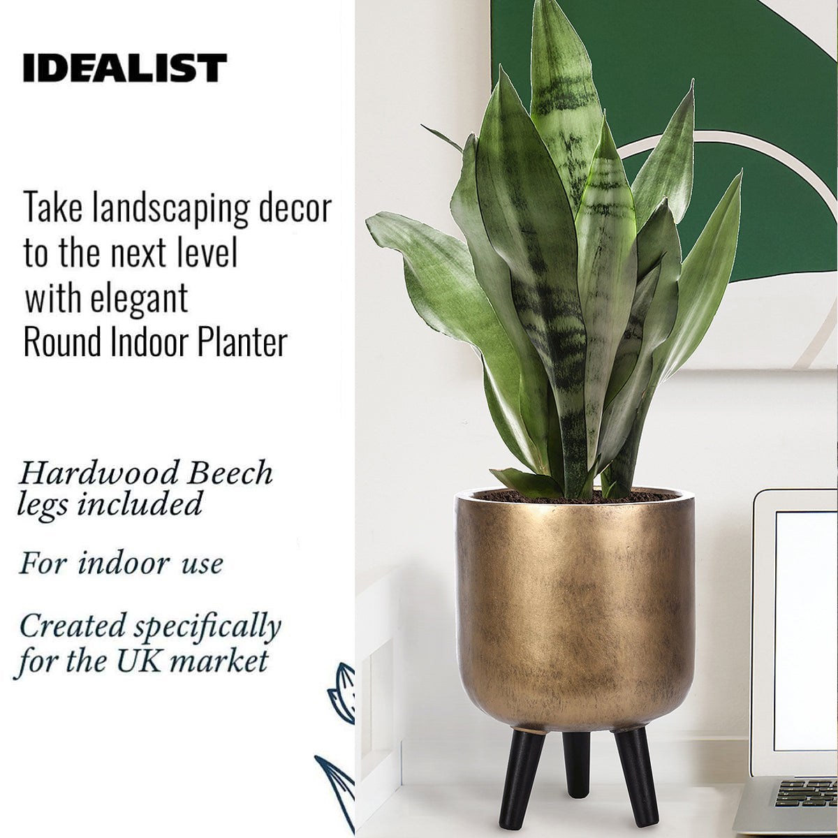 IDEALIST Lite Concrete Effect Round Planter on Legs, Round Pot Plant Stand Indoor