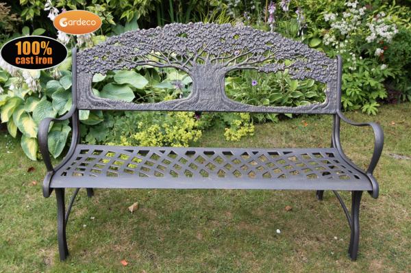 100% cast iron bench with tree - citiplants.com