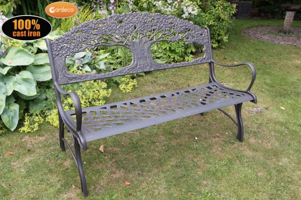 100% cast iron bench with tree - citiplants.com