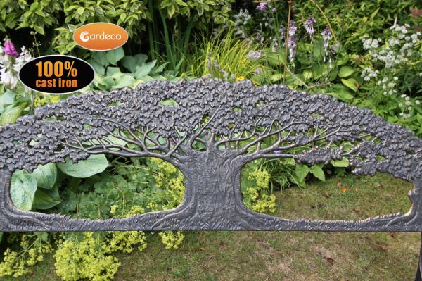 100% cast iron bench with tree - citiplants.com