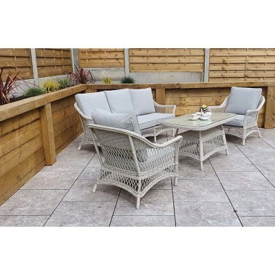 Rose 5-Seat Sofa Set with Coffee Table in Soft White Wicker - citiplants.com