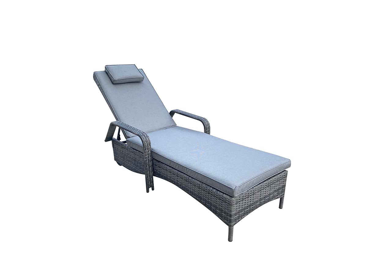 Savannah single sunlounger with drinks table in 8mm flat grey weave - citiplants.com