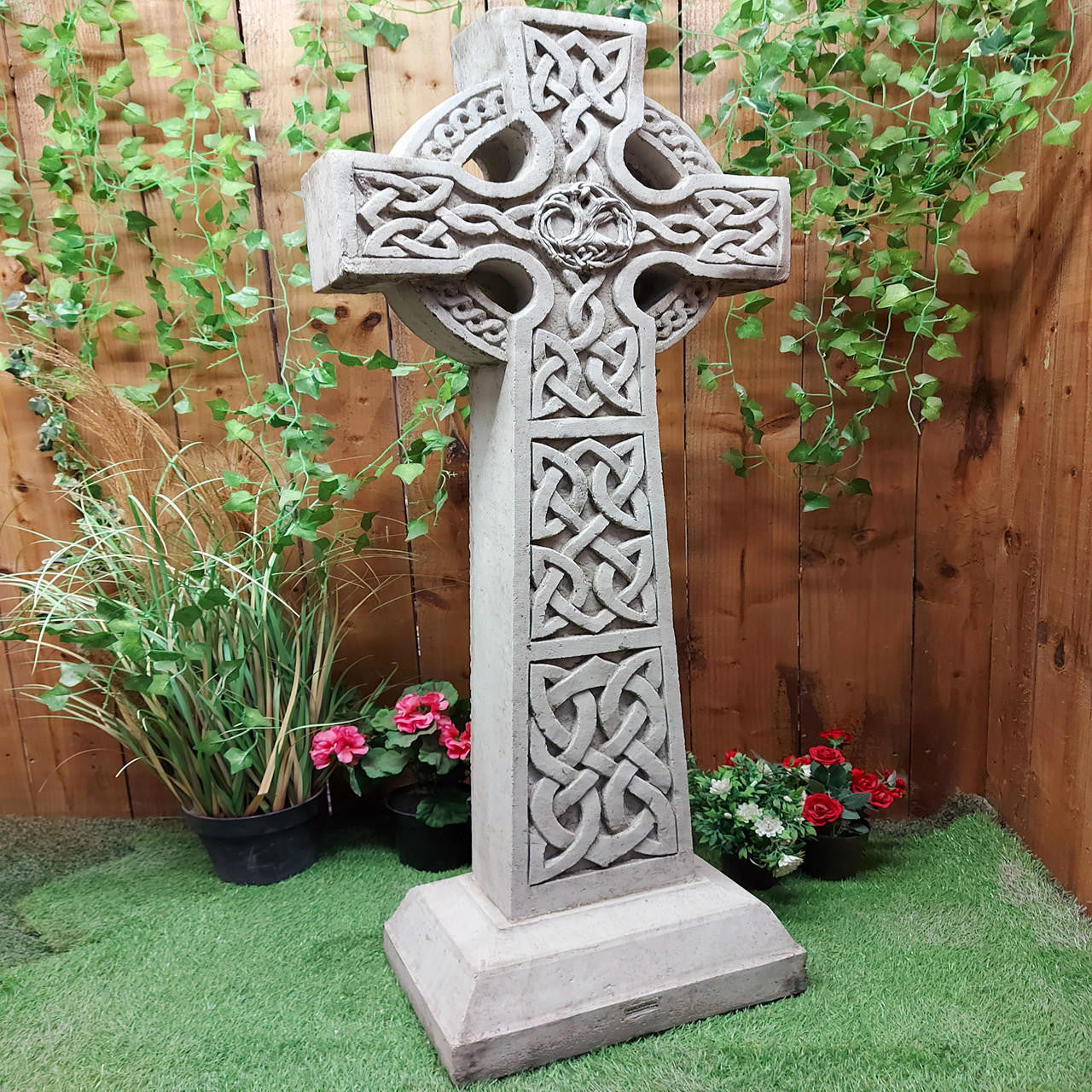 Stone Cast Detailed Giant Celtic Cross - citiplants.com