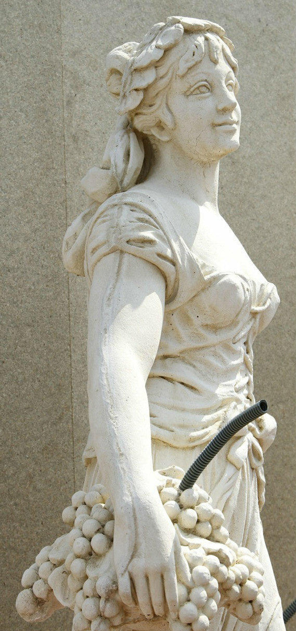 Tall Stone Cast Lady Carrying Baskets of Grapes Fountain Statue - citiplants.com