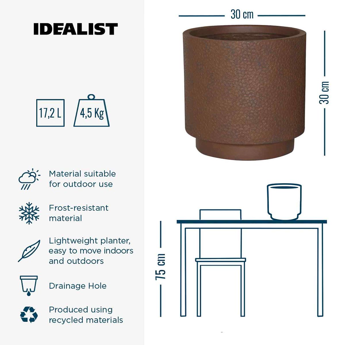 IDEALIST Lite Hammered Stone Cylinder Outdoor Planter