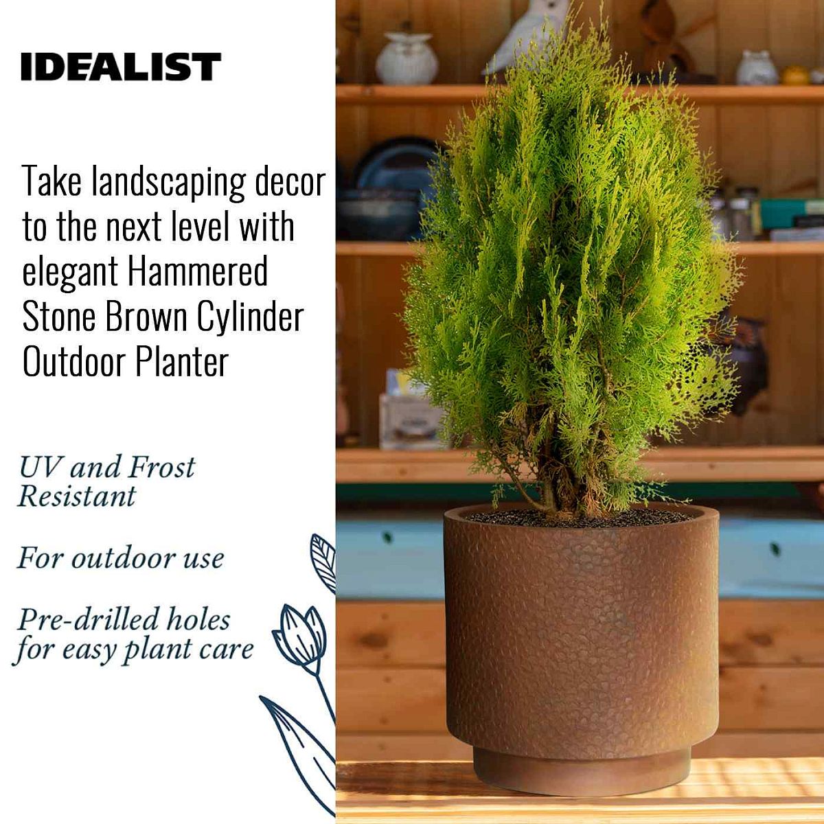 IDEALIST Lite Hammered Stone Cylinder Outdoor Planter