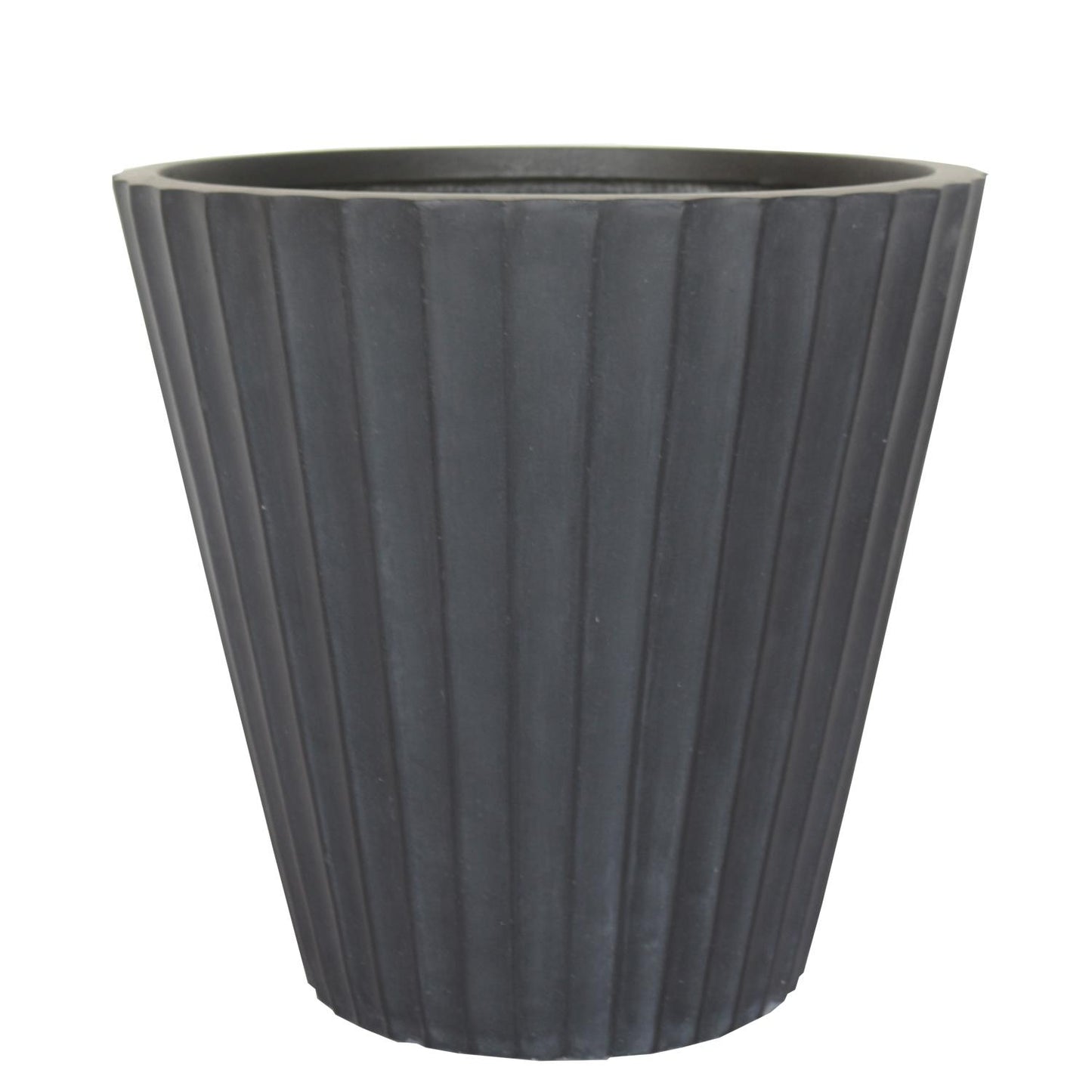 Vintage Black Ribbed Round Vase Outdoor Planter by Idealist Lite D30.5 H30 cm, 21.9L - citiplants.com