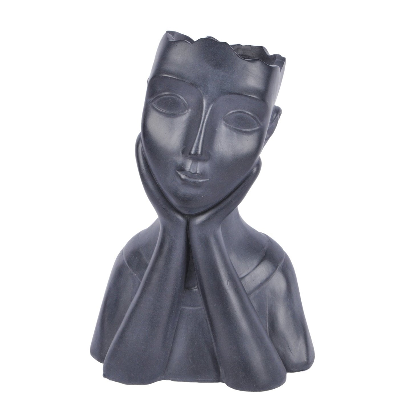 Black Oval Indoor Bust Face Planter by Idealist Lite L27 W24 H39 cm, 9.5 liters - citiplants.com