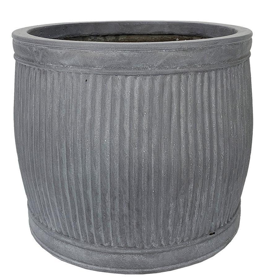Vertical Ribbed Vintage Style Grey Barrel Round Planter by IDEALIST Lite H20 L24 W24 cm, 9L - citiplants.com