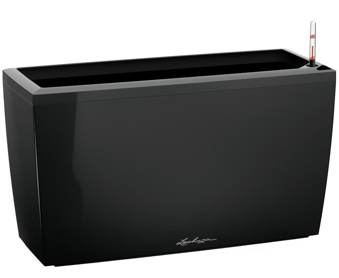 LECHUZA CARARO 75 Black High-gloss Poly Resin Floor Self-watering Planter with Substrate and Water Level Indicator H43 L75 W30 cm, 97L - citiplants.com