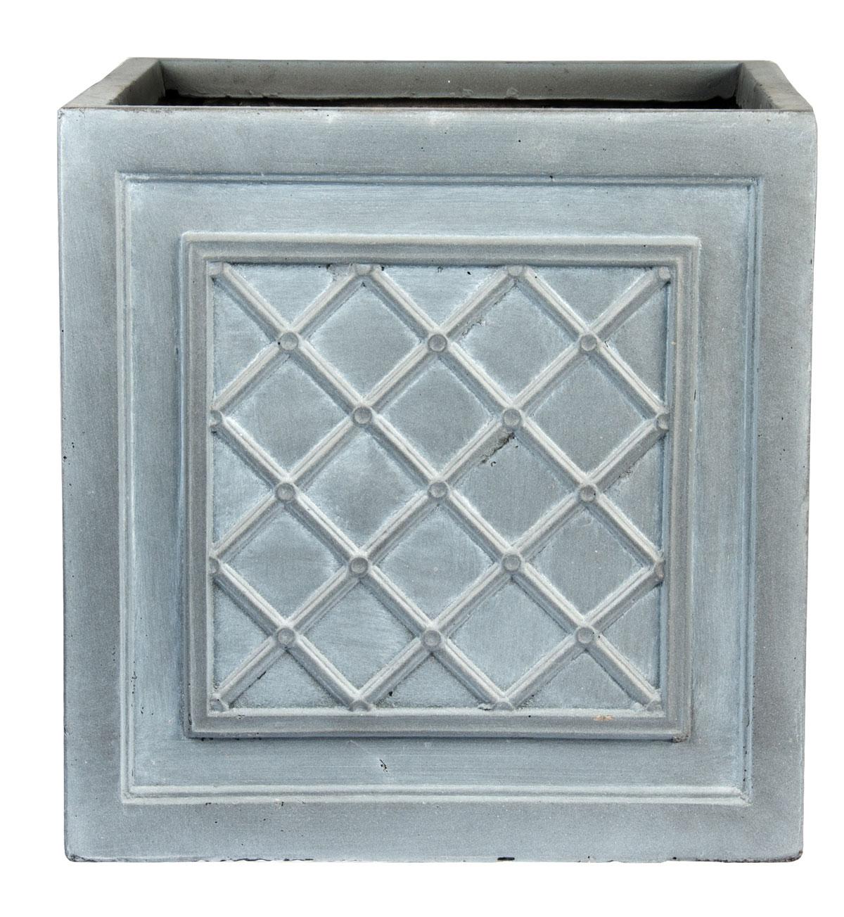 Faux Lead Lattice Box Square Grey Light Stone Planter by IDEALIST Lite W22 H22 L22 cm, 13L - citiplants.com