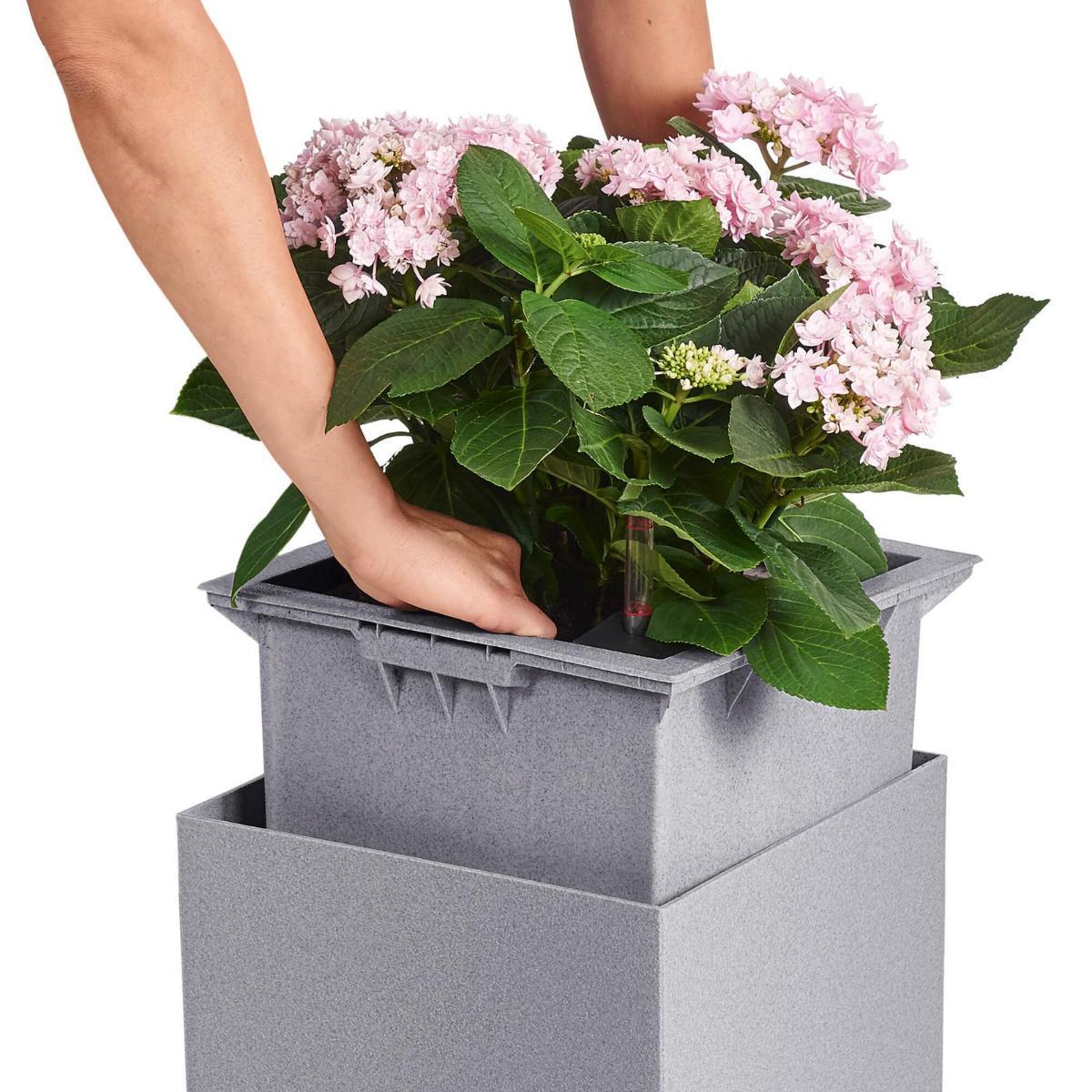 LECHUZA CANTO Stone 40 High Graphite Black Poly Resin Floor Self-watering Planter with Substrate and Water Level Indicator H76 L40 W40 cm, 29L - citiplants.com