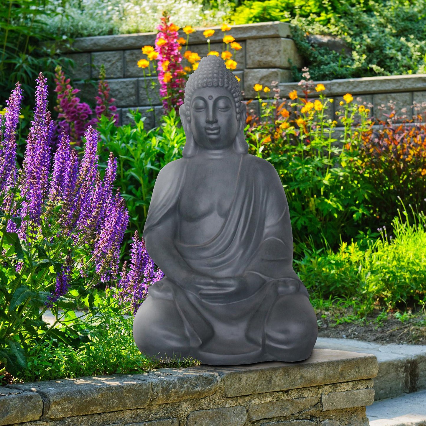 Sitting Buddha Grey Outdoor Statue by Idealist Lite L35.5 W26,5 H50.5 cm - citiplants.com
