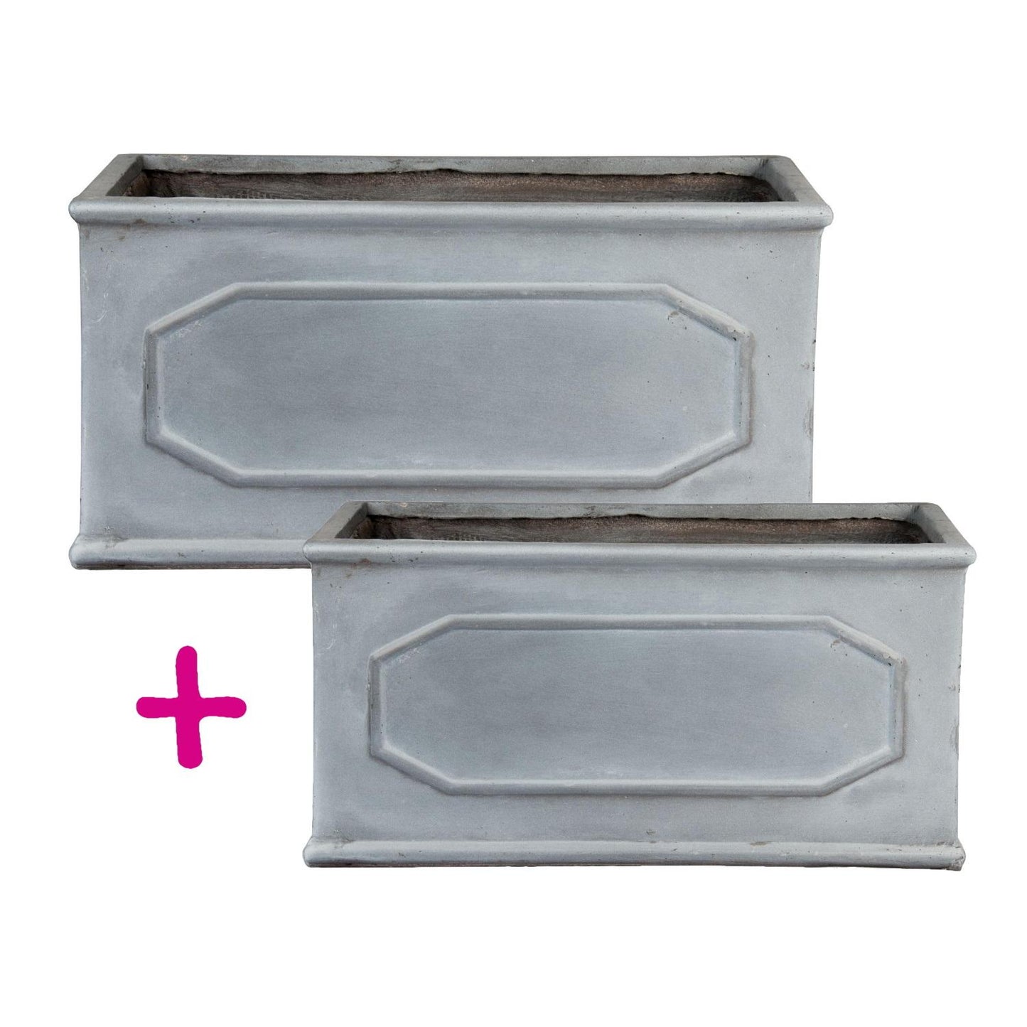 Set of two IDEALIST Lite Window Box Faux Lead Chelsea Trough Light Stone Planters: L40 W17 H17 cm, 12 litres Cap + L60 W30 H30 cm, 54 litres Cap - citiplants.com