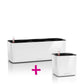 Set of White High-Gloss LECHUZA CUBE Glossy Planter L14 W14 H14 cm, 1.4 litres Cap + CUBE Glossy Triple Planter L40 W14 H14 cm, 3x1.4 litres Cap - citiplants.com