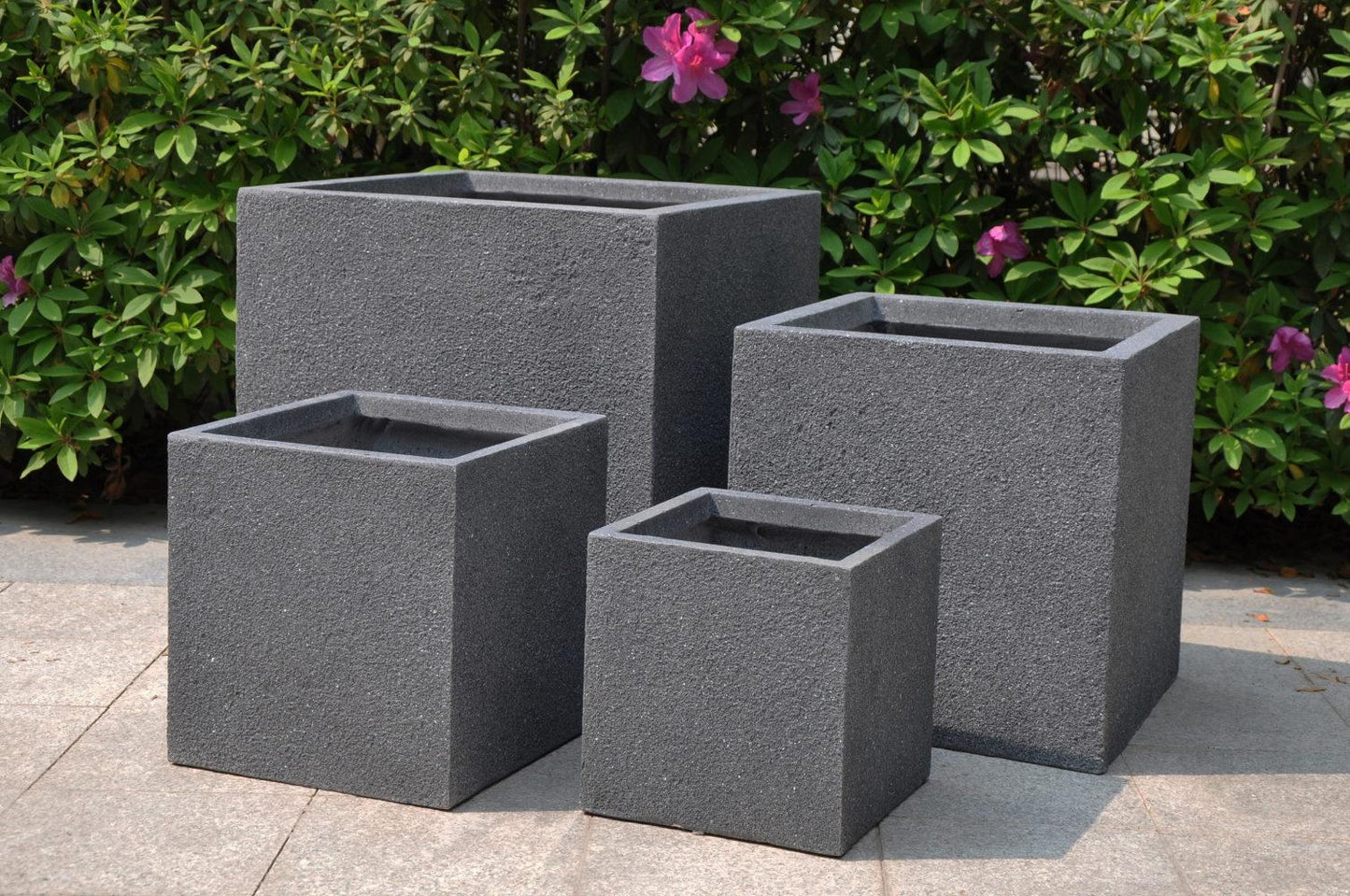 Textured Concrete Effect Square Grey Outdoor Planter by Idealist Lite W24.5 H25.5 L24.5 cm, 15.3L - citiplants.com