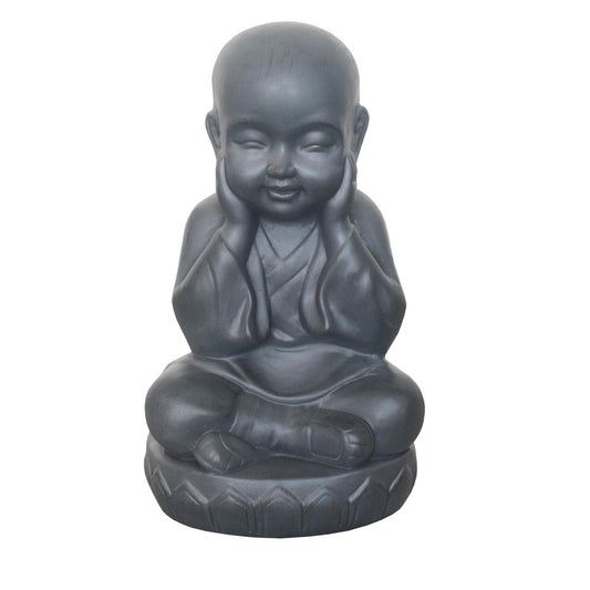 Sitting Baby Monk Grey Outdoor Statue by Idealist Lite L20 W17 H35 cm - citiplants.com