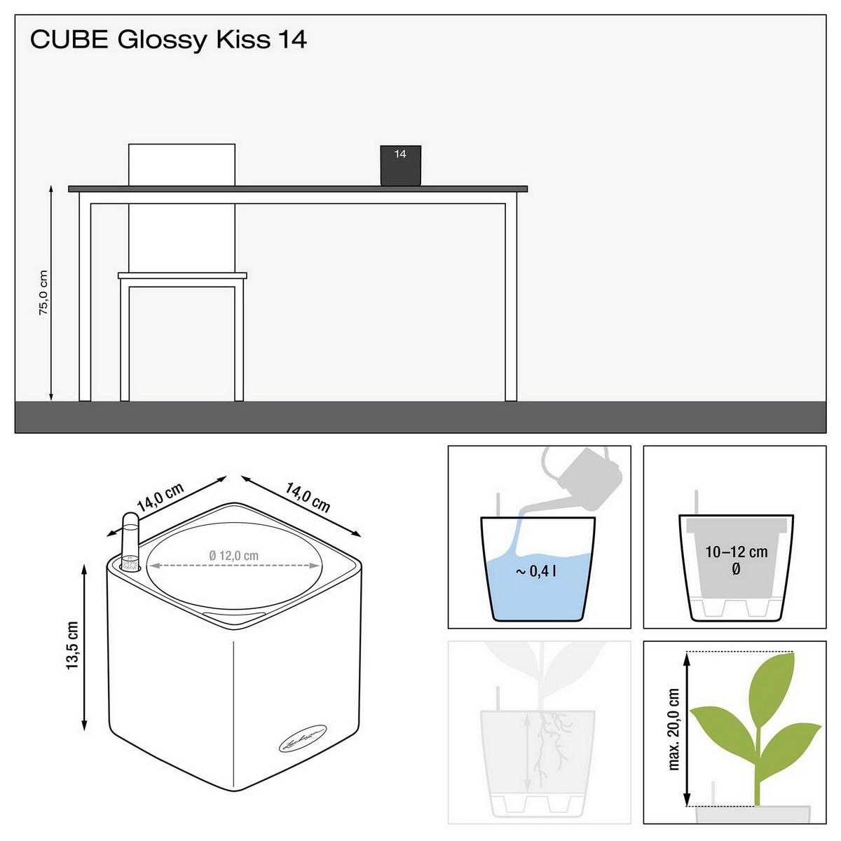 LECHUZA CUBE Glossy Kiss 14 Cashmere Cream Highgloss Glitter Poly Resin Table Self-watering Planter with Water Level Indicator H14 L14 W14 cm, 1.4L - citiplants.com
