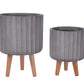 Modern Ribbed Cylinder Round Indoor Planter on Legs by Idealist Lite - citiplants.com