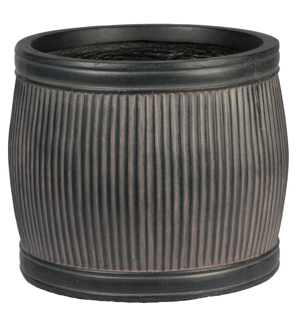 Vertical Ribbed Vintage Style Faux Lead Dark Grey Barrel Round Planter by IDEALIST Lite H20 L24 W24 cm, 9L - citiplants.com