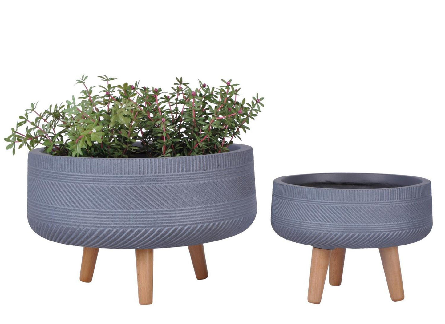 Striped Grey Tray Round Indoor Planter on Legs by Idealist Lite D29.5 H22 cm, 5.9L - citiplants.com