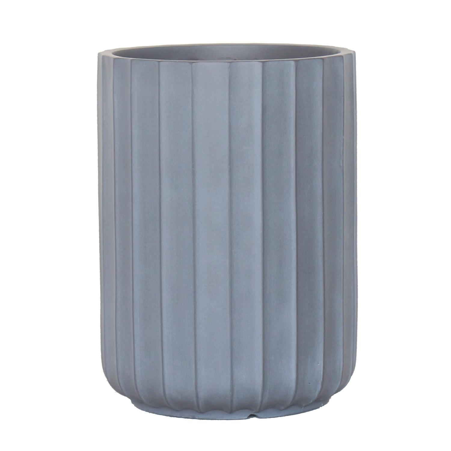 Modern Ribbed Light Grey Cylinder Round Outdoor Planter by Idealist Lite D24 H33 cm, 14.9L - citiplants.com