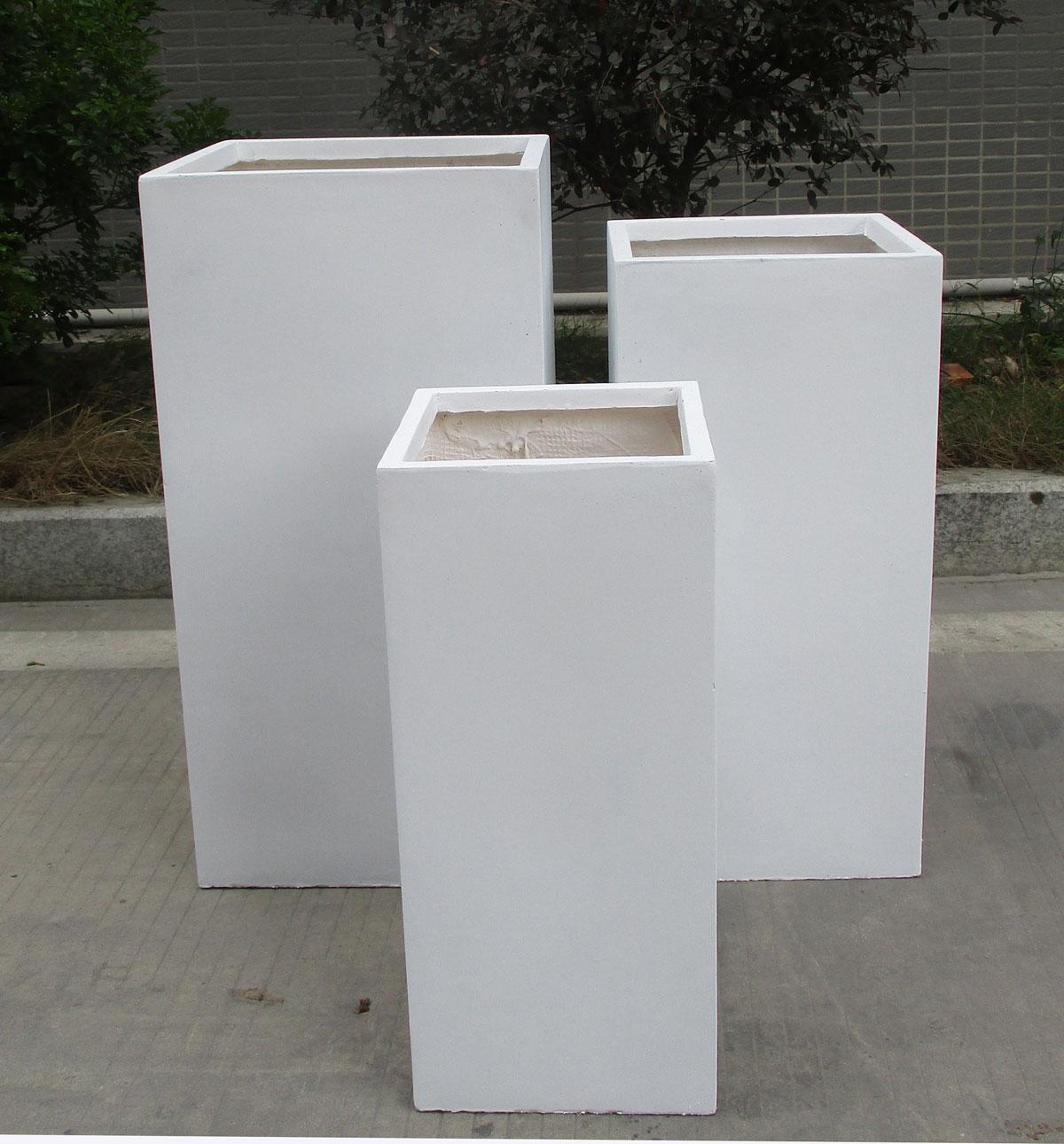 Tall Square Contemporary White Light Concrete Planter by IDEALIST Lite H60 L27 W27 cm, 44L - citiplants.com