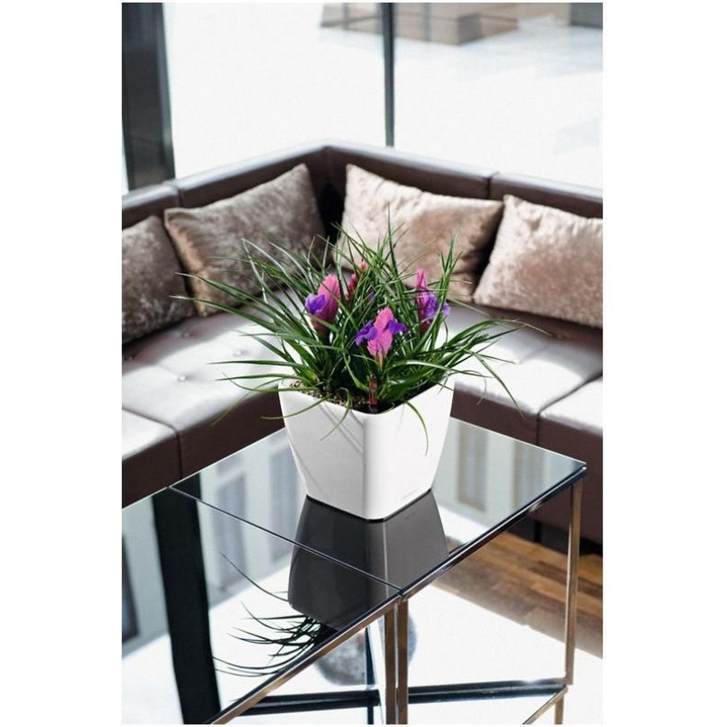 Set of two LECHUZA CUBICO Color Slate Self Watering Planters Indoor/Outdoor Flower Pots: L22 W22 H41 cm, 6 litres Cap + L30 W30 H56 cm, 14 litres Cap - citiplants.com